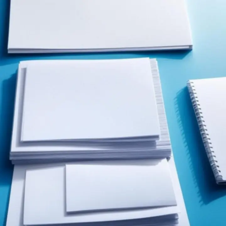 Papierproducten zoals printpapier en notitieblokken op een bureau