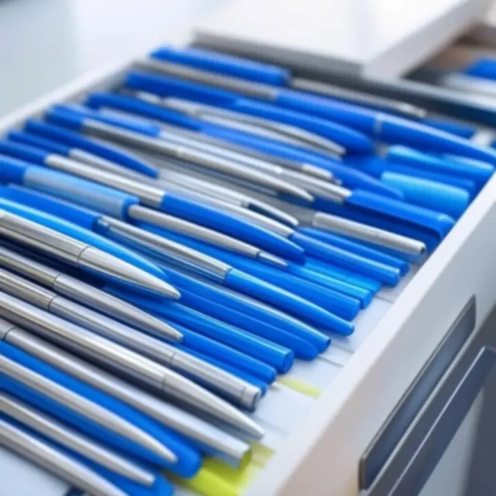 Georganiseerde kantoorartikelen zoals pennen en markeerstiften