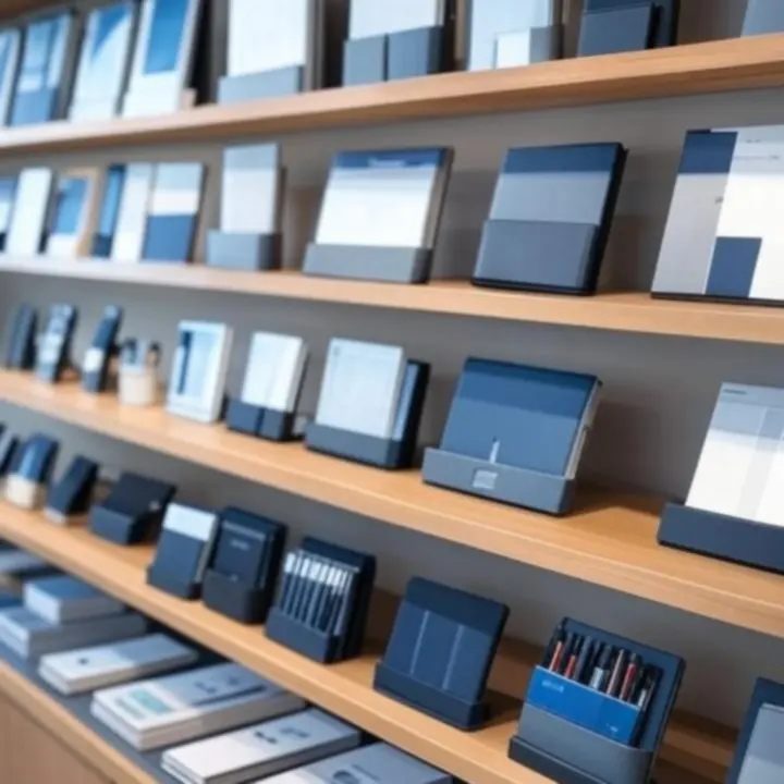 Gecombineerde blauwe collecties van kantoorartikelen