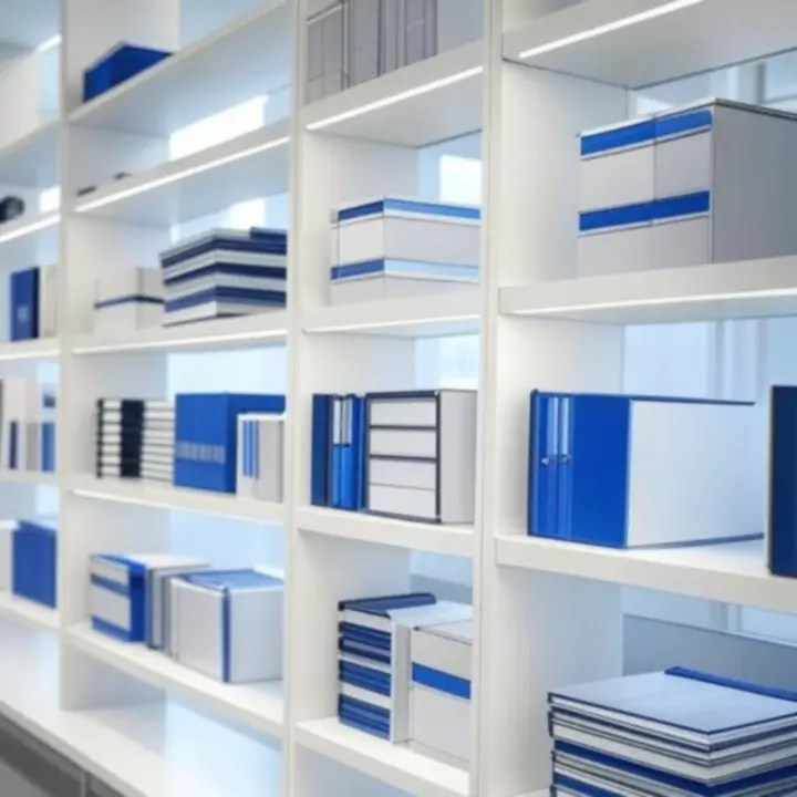 Gepresenteerde collectie kantoorbenodigdheden op een strak wit oppervlak