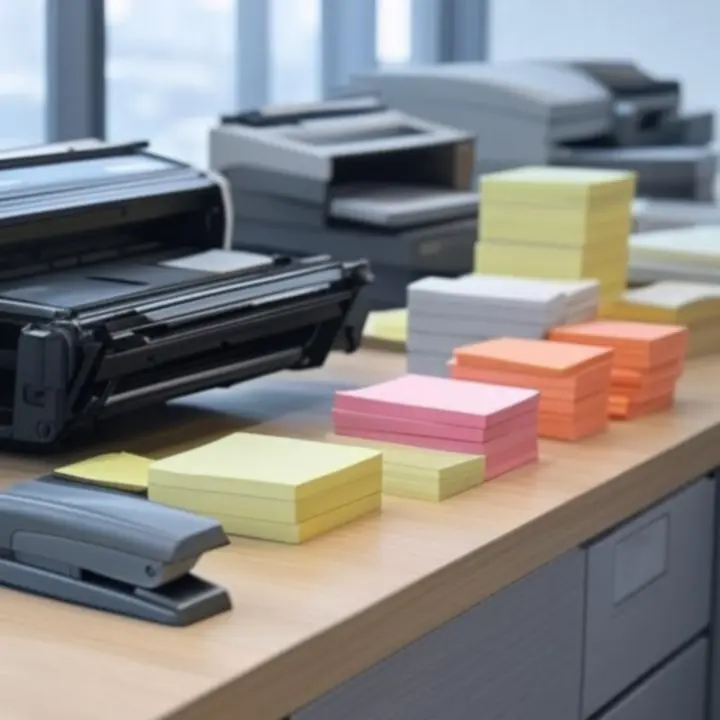 Gesorteerde kantoorconsumables in dozen en bakjes