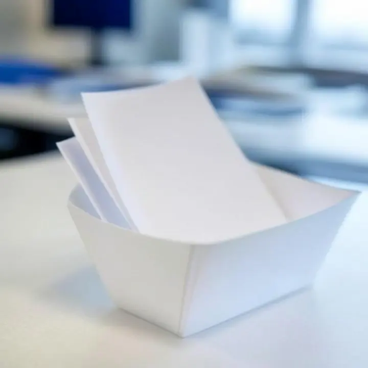 Close-up van printerpapier dat uit een moderne kantoorprinter komt